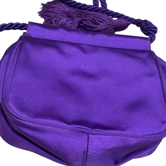 Saks Fifth Avenue Royal Purple Satin Mini Purse with Rhinestone Detailing - Picture 6 of 11